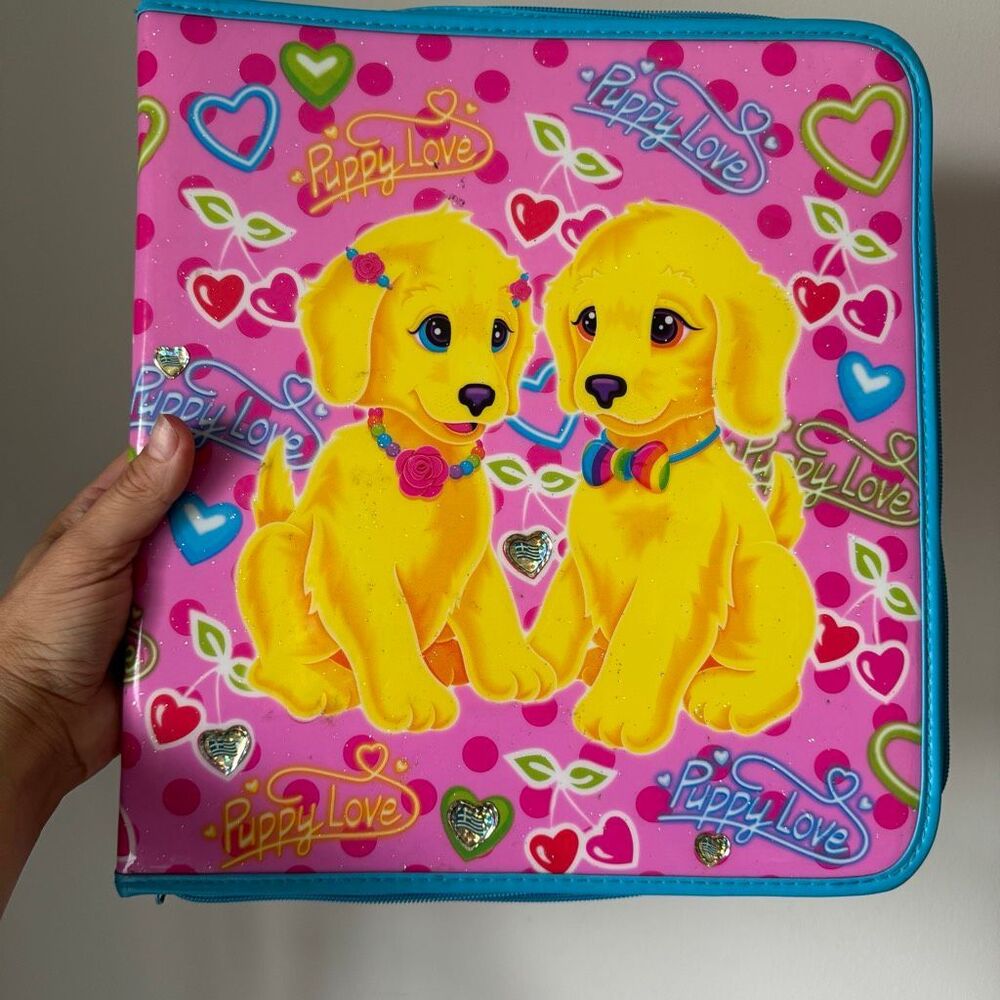 Vintage Lisa Frank Puppy Love Dog Glitter Hearts Colorful 3 Ring Binder